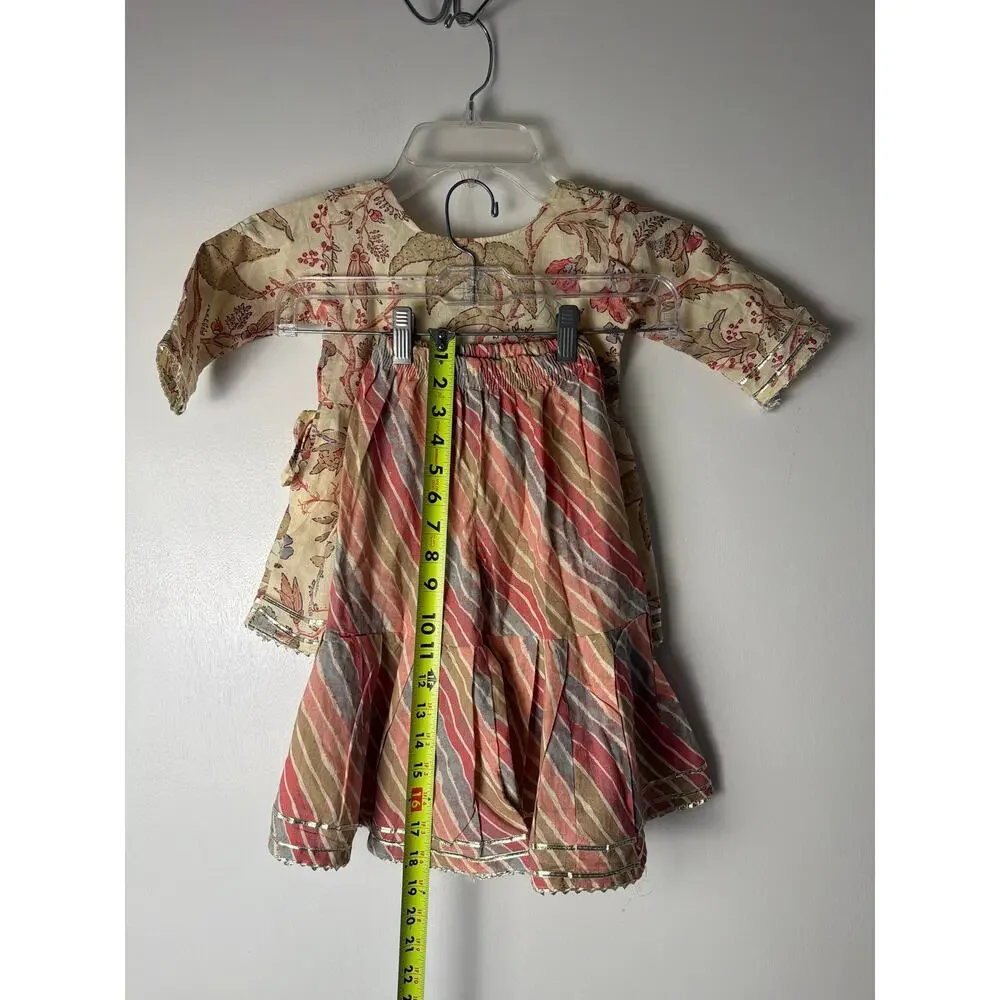 Girls Floral Print Lehenga Choli Suit Set Size 2T Beige Red Ethnic Ghagra
